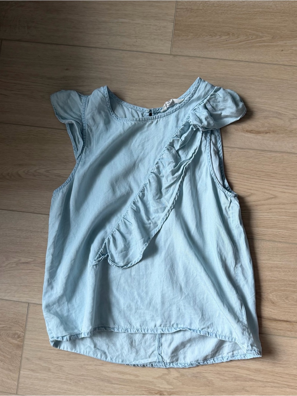 BB Dakota Light Blue Denim Ruffle-Accent Sleeveless Top